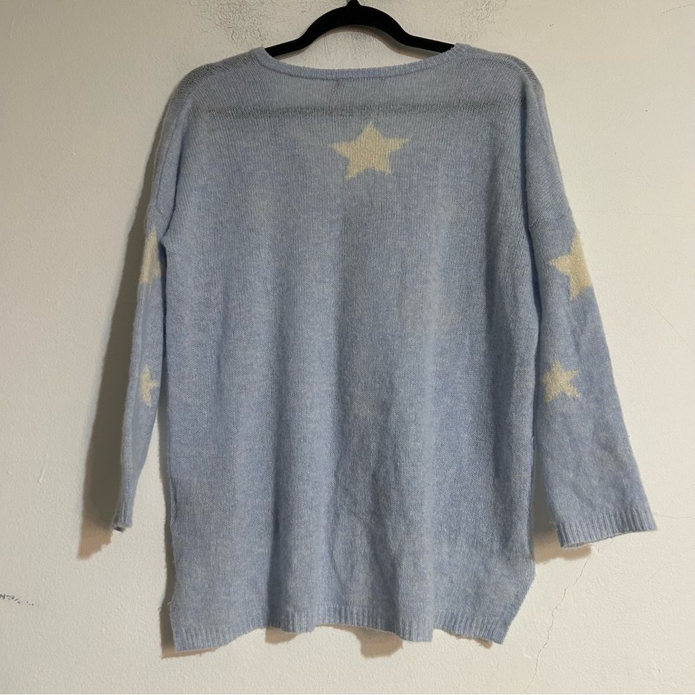 Brodie Cashmere Fine Cashmere Blue Star V-Neck Sweater Jumper Size Small - Picture 5 of 11